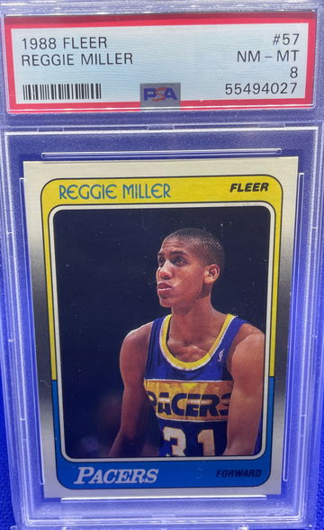 1988 FLEER REGGIE MILLER #57 INDIANA PACERS ROOKIE RC PSA 8 NM-MT HOF UCLA