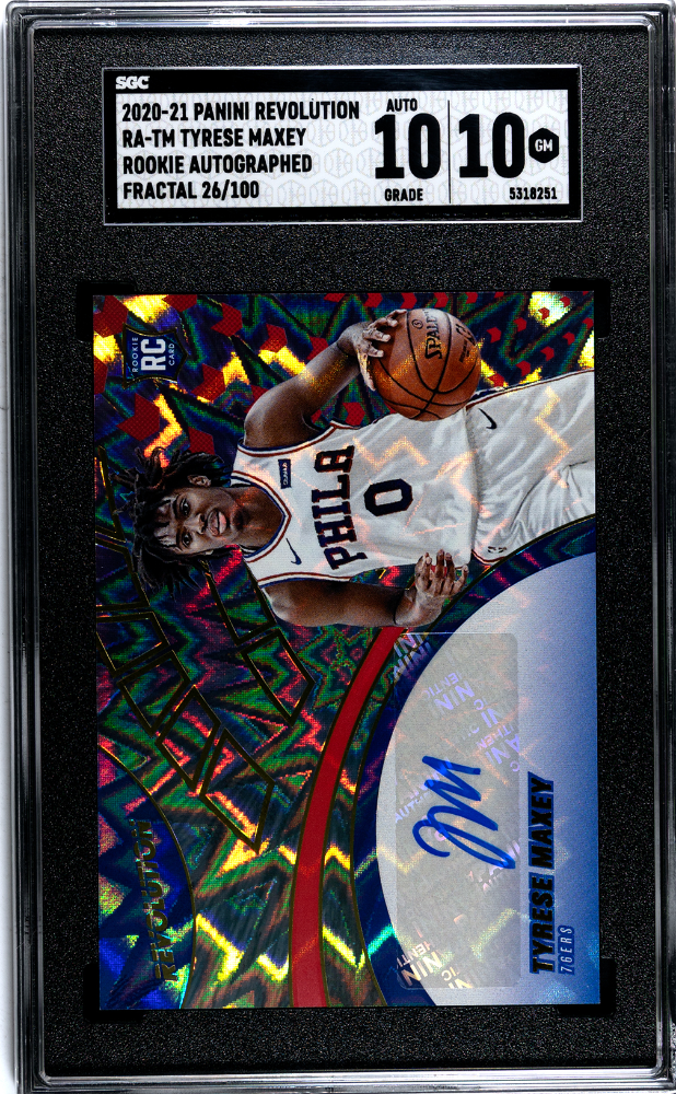 2020-21 Panini Revolution Tyrese Maxey #RA-TM Rookie Auto. Fractal SGC 10