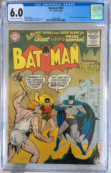 Batman #102 (1956) CGC 6.0 -- O/w to white pages; Bill Finger caveman story