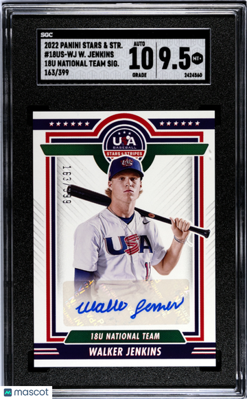 2022 Panini Stars & Stripes Walker Jenkins #18US-WJ 18u National Team Sigs. SGC 9.5 Auto 10