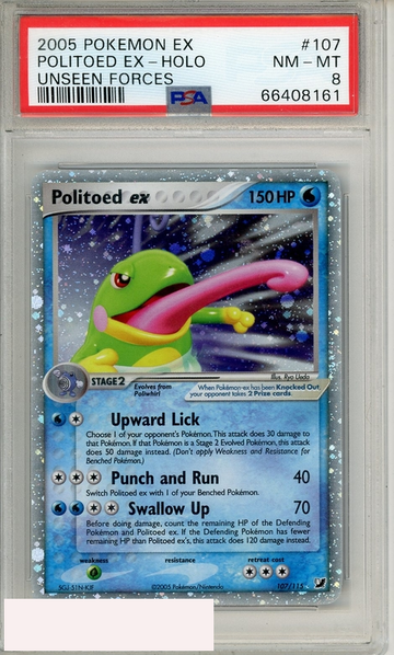 2005 POKEMON EX UNSEEN FORCES POLITOED EX-HOLO #107  PSA 8 NM-MT