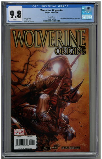 Wolverine: Origins 4 CGC 9.8 Variant cover vs. Captain America Emma Frost app.