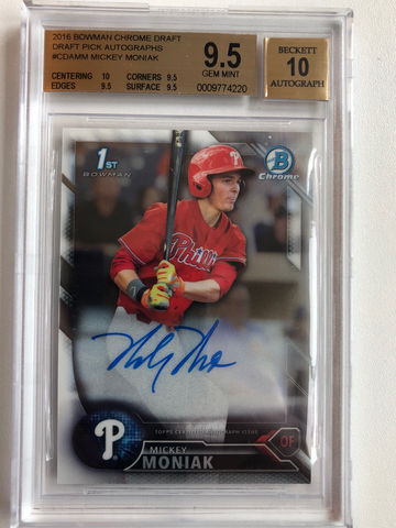 2016 BOWMAN CHROME DRAFT MICKEY MONIAK ROOKIE BASE AUTOGRAPH BGS 9.5 w/10 AUTO