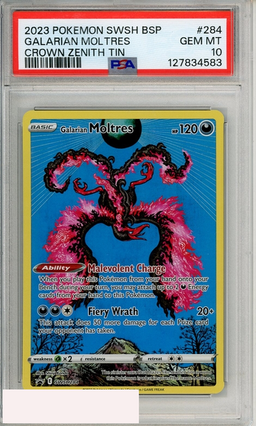 2023 POKEMON SWSH BSP GALARIAN MOLTRES #284 CRWN ZENITH TIN PSA 10