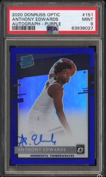 2020 Donruss Optic Anthony Edwards Purple Auto PSA 9