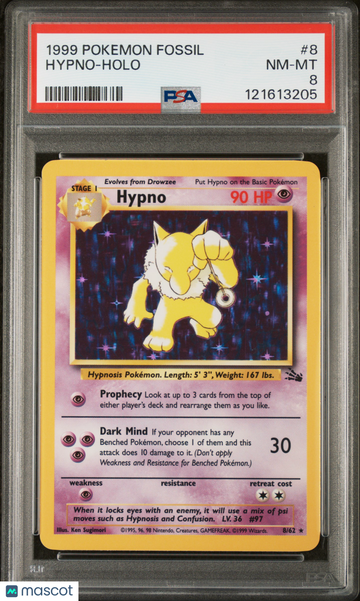 1999 Pokemon Fossil Hypno Holo PSA 8 #8