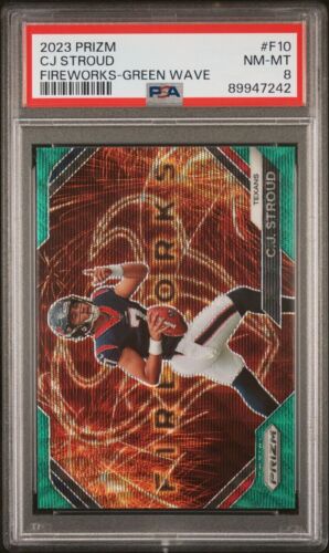2023 Panini Prizm Fireworks #F10 CJ Stroud Fireworks Green Wave PSA 8 RC Texans
