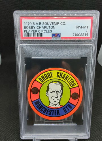 1970 B.A.B. Souvenir Co. Player Circles Bobby Charlton PSA 8