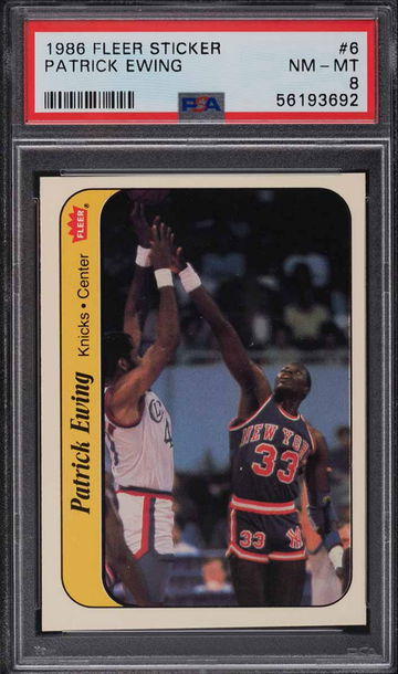 1986 FLEER STICKER PATRICK EWING ROOKIE RC #6 PSA 8 NM-MT
