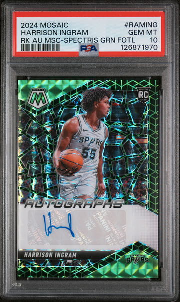 2024 Panini Mosaic Rookie Autographs Mosaic Spectris Green Fotl Harrison Ingram #RAMING /5 PSA 10