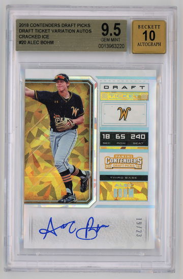 2018 Contenders Draft Picks Draft Ticket Variation Autos Cracked Ice /23 Alec Bohm BGS 9.5 w 10 Autograph Pop 2!!!