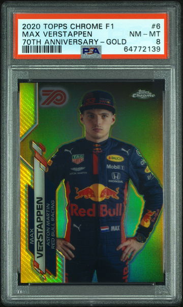 2020 Topps Chrome Formula 1 Max Verstappen 70th Anniversary Gold PSA 8