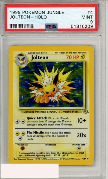 1999 POKEMON JUNGLE JOLTEON-HOLO #4 PSA 9 MINT