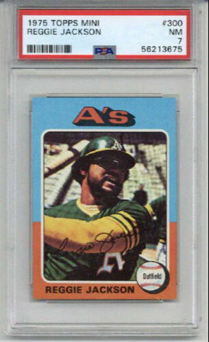 1975 TOPPS MINI #300 REGGIE JACKSON BASEBALL CARD OAKLAND A'S PSA 7 LOW POP RARE