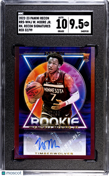 2022 Panini Recon Wendell Moore JR. #RRS-WMJ Rookie Sigs. Red /99 SGC 9.5 Auto 10