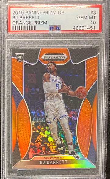 2019 PANINI PRIZM DRAFT PICKS #3 RJ BARRETT ORANGE PRIZM PSA 10