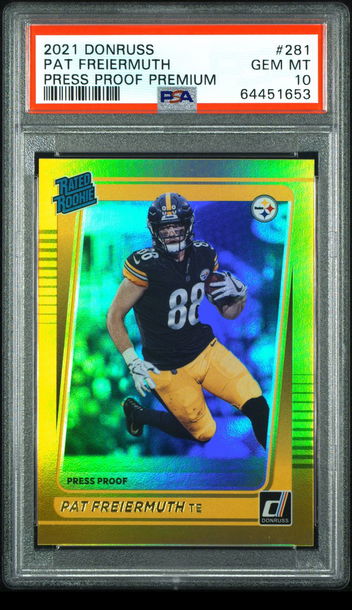 💎🧨 2021 Donruss PAT FREIERMUTH Press Proof Premium Gold Holo PSA 10 RC 🏈🦁