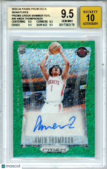 2023 Prizm FOTL Amen Thompson #36 Green Shimmer /25 Rookie BGS 9.5 Auto 10