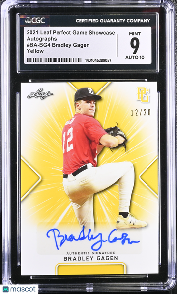 2021 Leaf Perfect Game Showcase Bradley Gagen #BA-BG4 Yellow Autographs CGC 9 Auto 10