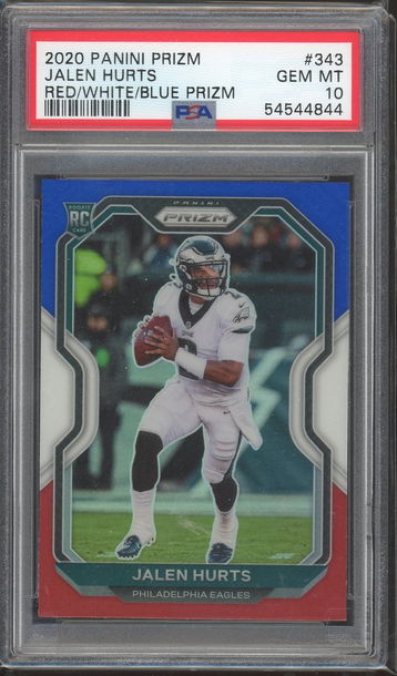 2020 Panini Prizm Jalen Hurts Red White Blue PSA 10