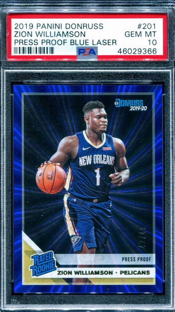 ZION WILLIAMSON DONRUSS BLUE LASER ROOKIE /49 PSA 10 GEM MINT