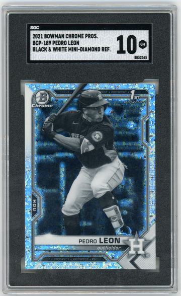 2021 Bowman Chrome Pedro Leon 1st Black & White Mini Diamond SSP SGC 10 GEM MINT Astros