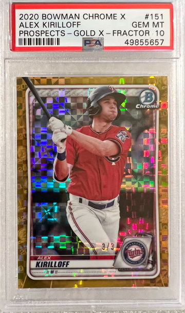 2020 Bowman Chrome X Alex Kirilloff RC #3/3 Gold X-Fractor PSA 10 GEM MINT