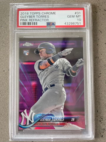 2018 GLEYBER TORRES TOPPS CHROME PINK REFRACTOR #31 PSA GEM MT 10