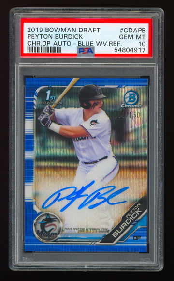2019 Bowman Chrome PEYTON BURDICK Blue Wave Refractor Auto RC PSA 10 #135/150