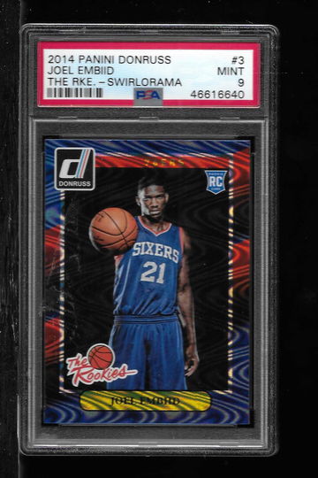 2014 PANINI DONRUSS JOEL EMBIID THE ROOKIES SWIRLORAMA PSA 9