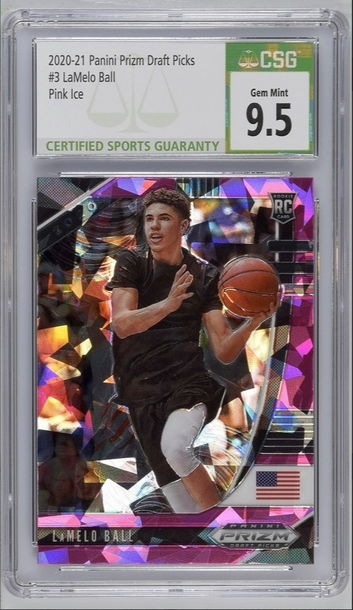 2020-21 Panini Prizm Drafts LaMelo Ball Rookie Card Pink Cracked Ice #3 CSG 9.5 Gem Mint