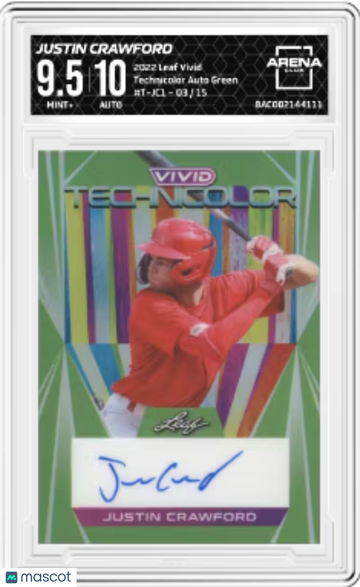 2022 2023 Leaf Vivid Justin Crawford #T-JC1 Technicolor Auto Green /15 Arena Club 9.5 Auto 10