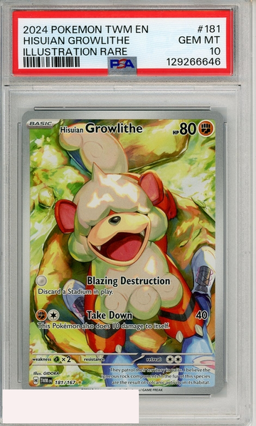 2024 POKEMON TWM EN-TWILIGHT MASQ HISUIAN GROWLITHE #181 ILL RARE PSA 10