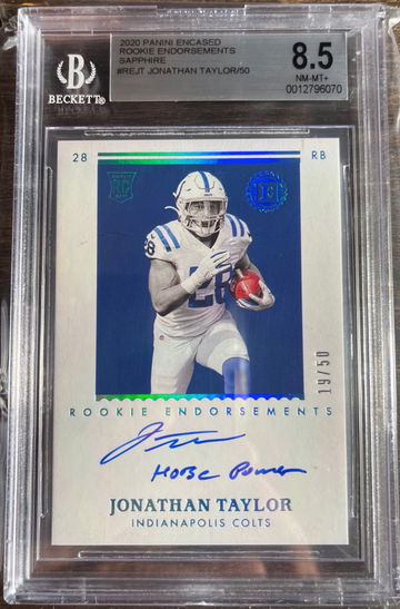 2020 Panini Encased Rookie Endorsements Sapphire Jonathan Taylor  Auto 19/50 BGS 8.5