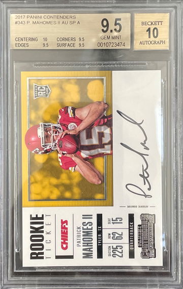 Patrick Mahomes 2017 Contenders #343 Horizontal Auto Rookie RC BGS 9.5 True Gem Mint  +