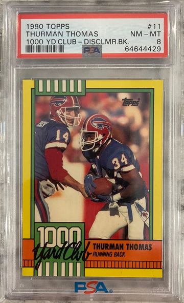 1990 Topps Thurman Thomas 1,000-Yard Club Disclaimer PSA New Scratch Free Case
