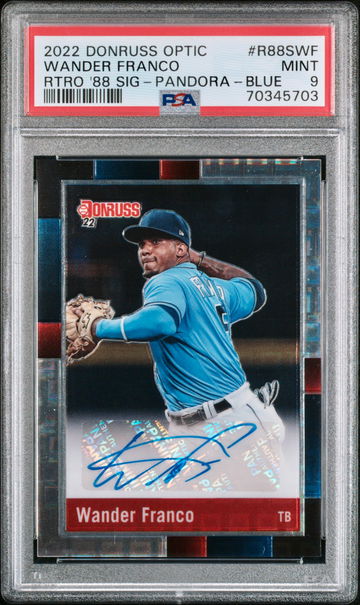 2022 Donruss Optic Retro '88 Pandora Blue Auto Wander Franco 8/15 PSA 9 Mint SP