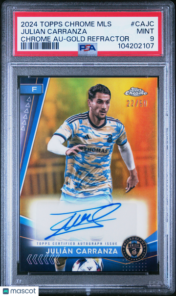 2024 Topps Chrome Mls Chrome Autographs Julian Carranza #CAJC Chrome Au-Gold Refractor /50 PSA 9