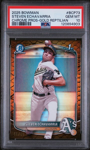 2025 Bowman Chrome Prospects Gold Reptilian Steven Echavarria #BCP73 /50 PSA 10
