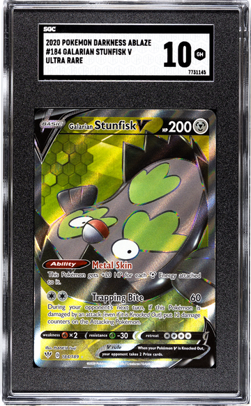 2020 Pokémon Sword & Shield Darkness Ablaze Galarian Stunfisk V #184/189 SGC 10