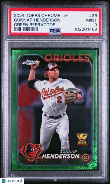 2024 Topps Chrome Logofractor Edition Gunnar Henderson #36 Green Refractor /99 PSA 9