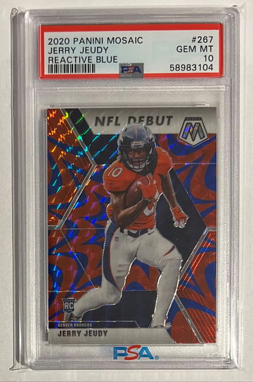 2020 Mosaic Jerry Jeudy Broncos Rookie Reactive Blue PSA 10