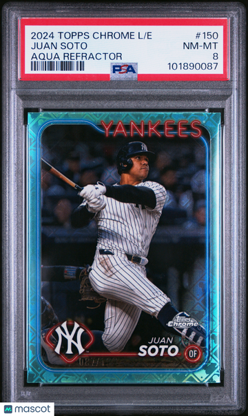 2024 Topps Chrome Logofractor Edition Juan Soto #150 Aqua Refractor PSA 8