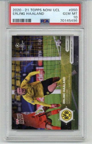 2020-21 TOPPS NOW UCL FASTEST PLAYER SCORE 20 GOALS #050 ERLING HAALAND PSA 10