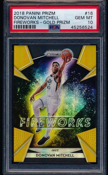Donovan Mitchell 2018 Prizm Fireworks Gold /10 PSA 10