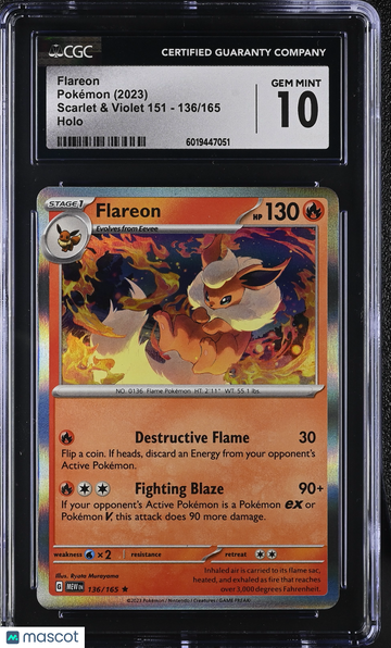 2023 Pokémon Scarlet & Violet 151 Flareon Holo CGC 10 #136/165