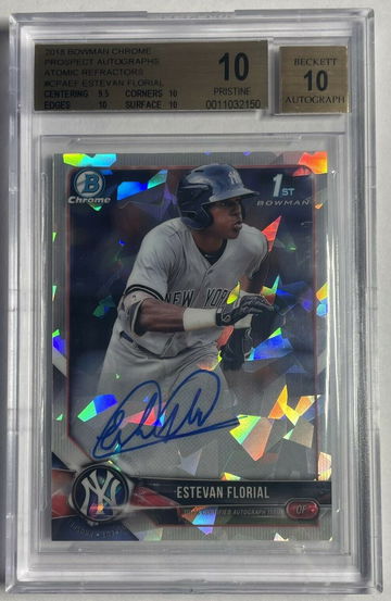2018 Bowman Chrome ESTEVAN FLORIAL RC AUTO ATOMIC REFRACTOR /100 Yankees BGS 10!