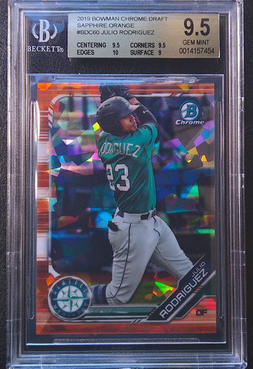 JULIO RODRIGUEZ 2019 BOWMAN DRAFT CHROME SAPPHIRE ORANGE #BDC-60 05/25 BGS 9.5