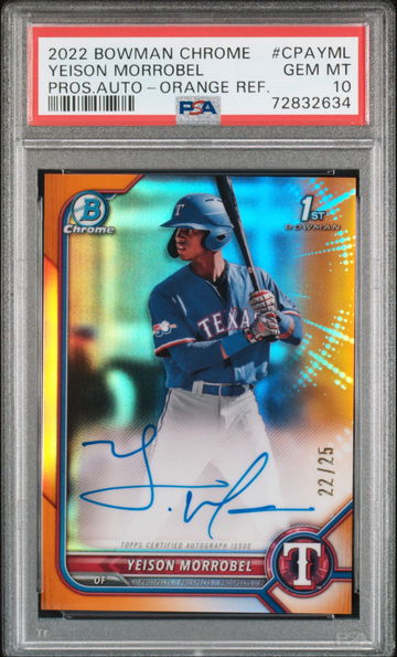 2022 Bowman Chrome Yeison Morrobel Autograph True Orange Refractor 1st AUTO /25 PSA 10
