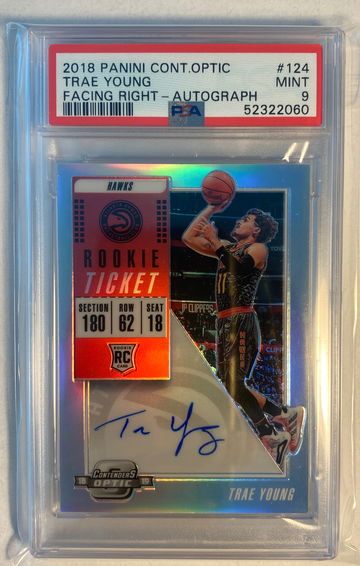 2018 Contenders Optic Trae Young Silver Holo Prizm Rookie Ticket RC Auto PSA 9